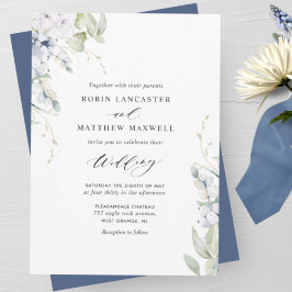 Elegante Bliss, navy Blue White Floral Wedding Einladung