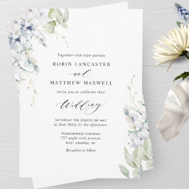 Elegante Bliss, weiße Blumen und grüne Hochzeit Einladung