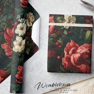 Elegante Blooms I Red and Cream Floral Geschenkpapier