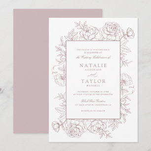 Elegante, blorfarbene Rose Einladung