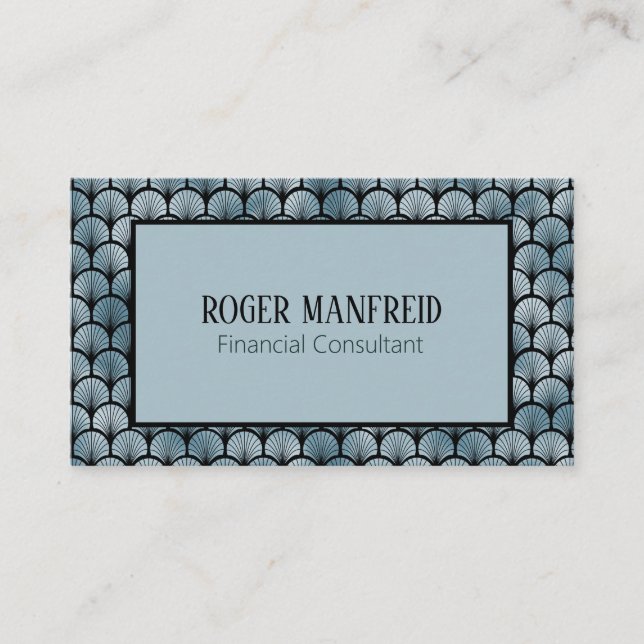 Elegante Blue and Black Art Deco Business Card Visitenkarte (Vorderseite)