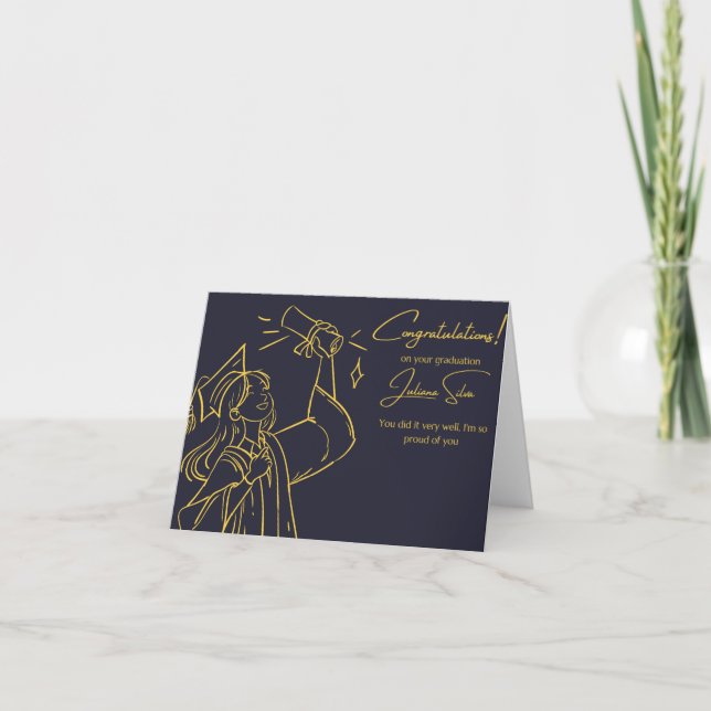 Elegante Blue and Gold Abschluss Card Karte (Vorderseite)