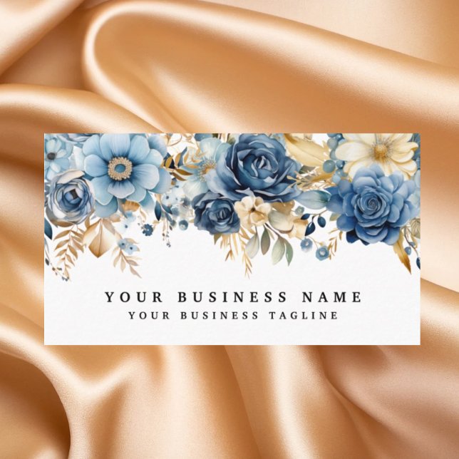 Elegante Blue and Gold Blume Business Cards Visitenkarte (Von Creator hochgeladen)