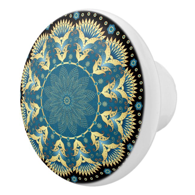 Elegante Blue and Gold Cabinet Knobs Keramikknauf (Rechts)