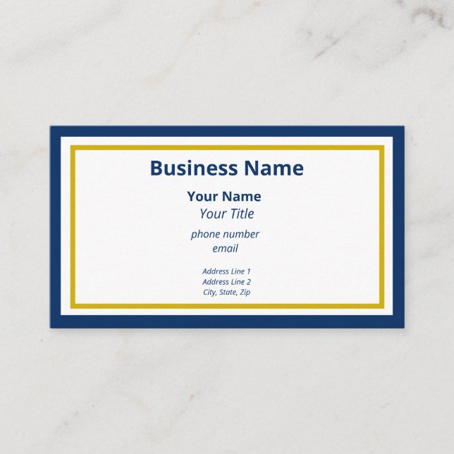 Elegante Blue and Gold Generic Business Card Visitenkarte (Vorderseite)