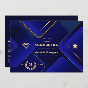 Elegante Blue and Gold Virtual Graduation Party Einladung