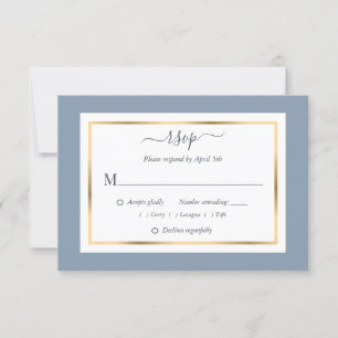 Elegante Blue and Gold Wedding RSVP Cards Karte
