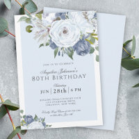 Elegante Blue and White Floral 80. Geburtstagspart