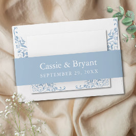 Elegante Blue and White Simple Vintage Wedding Einladungsbanderole