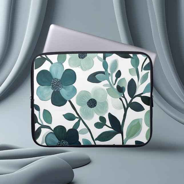 Elegante Blue Aqua Floral Botanical Electronics Ba Laptopschutzhülle (Von Creator hochgeladen)