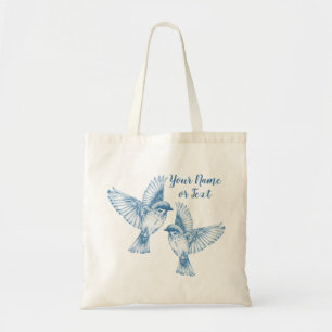 Elegante Blue Birds Name Vintag Tote Bag Tragetasche