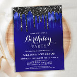Elegante Blue Black Glitzer Tropfen Geburtstagspar Einladungspostkarte<br><div class="desc">Laden Sie Freunde und Familie zu Ihrer Geburtstagsfeier mit diesen eleganten blauen und schwarzen Glitzer Tropfen Geburtstagsfeier Einladungen und Party-Vorräte. Diese blauen und schwarzen Einladungen sind auch perfekt für die Rente- und Abschlussfeiern und Feiern, ändern Sie einfach die Veranstaltung in Personalisierung Registerkarte. Dieses blaue und schwarze Glitzer-Design eignet sich perfekt...</div>