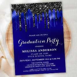 Elegante Blue Black Glitzer Tropfens Graduation Pa Einladung