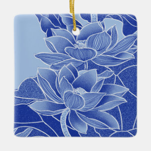 Elegante Blue Blume Lotus Mandala Lily Chinoiserie Keramikornament