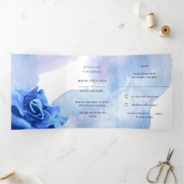 Elegante Blue Blume Personalisiert Wedding Dreifach Gefaltete Einladung
