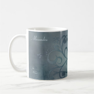 Elegante Blue Blume Swirl Tasse