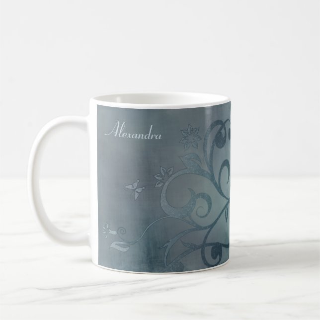 Elegante Blue Blume Swirl Tasse (Links)