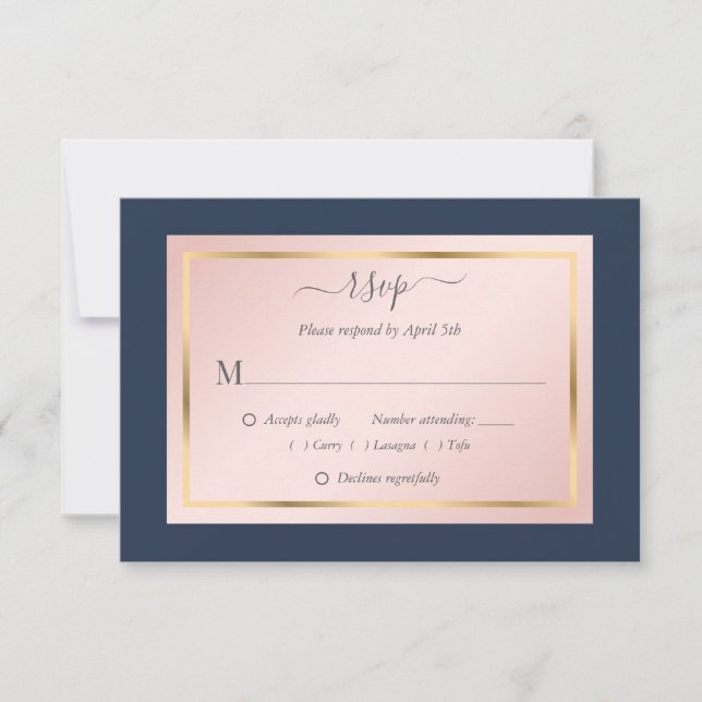 Elegante Blue Blush Gold Wedding RSVP Cards (Vorderseite)