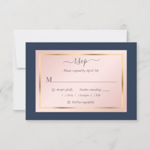 Elegante Blue Blush Gold Wedding RSVP Cards Karte