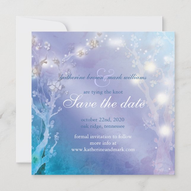 Elegante Blue Blush Wedding Save the Date Card (Vorderseite)