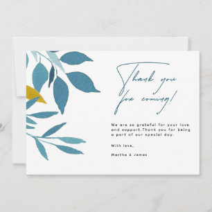 Elegante Blue Botanical Wedding Dankeschön Card Dankeskarte