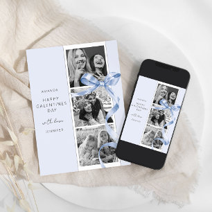 Elegante Blue Bow 3 Foto Galentines Day Card Feiertagskarte