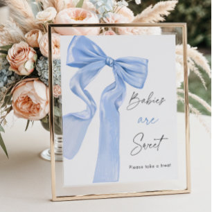 Elegante Blue Bow Baby Shower Babies sind süß Poster