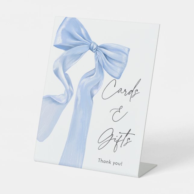 Elegante Blue Bow Baby Shower Cards und Geschenke Sockelschild (Vorderseite)