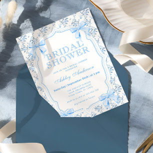 Elegante Blue Bow Coquette Bridal Dusche Einladung