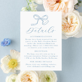 Elegante Blue Bow Wedding Details Begleitkarte