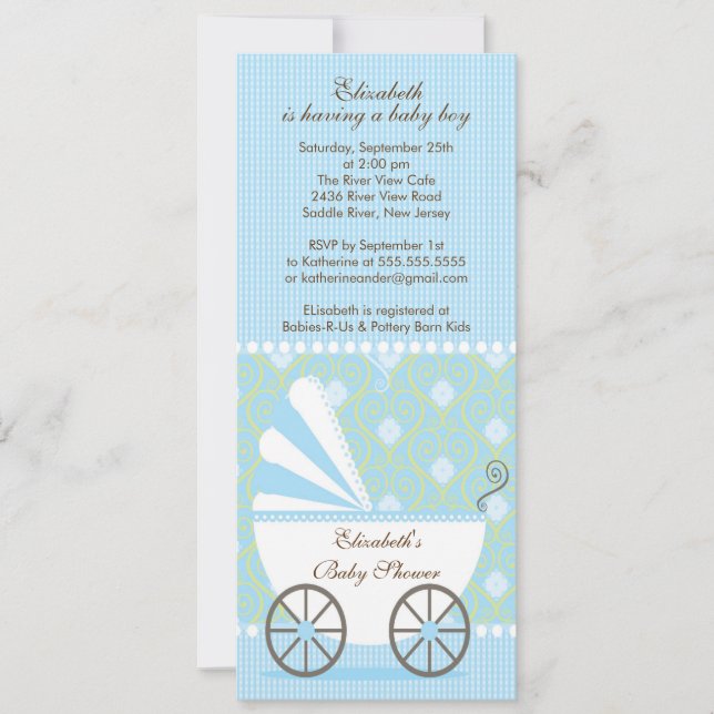 Elegante Blue Carriage Boy Baby Shower Einladung (Vorderseite)