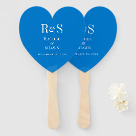 Elegante Blue Chic Moderne Monogram Wedding Fächer