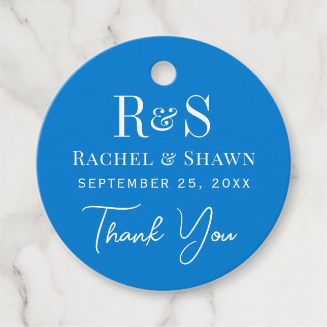 Elegante Blue Chic Moderne Monogram Wedding Geschenkanhänger (Vorderseite)