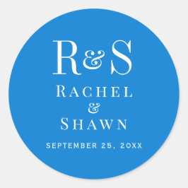 Elegante Blue Chic Moderne Monogram Wedding Runder Aufkleber