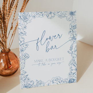 Elegante Blue Chinoiserie Blume Bar Sockelschild