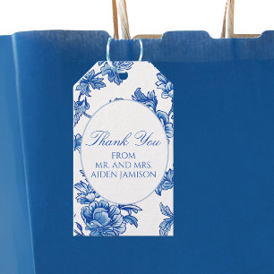 Elegante Blue Chinoiserie Gastgeschenk Hochzeit Geschenkanhänger