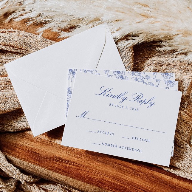 Elegante Blue Chinoiserie Viktorianische Hochzeit RSVP Karte (Von Creator hochgeladen)