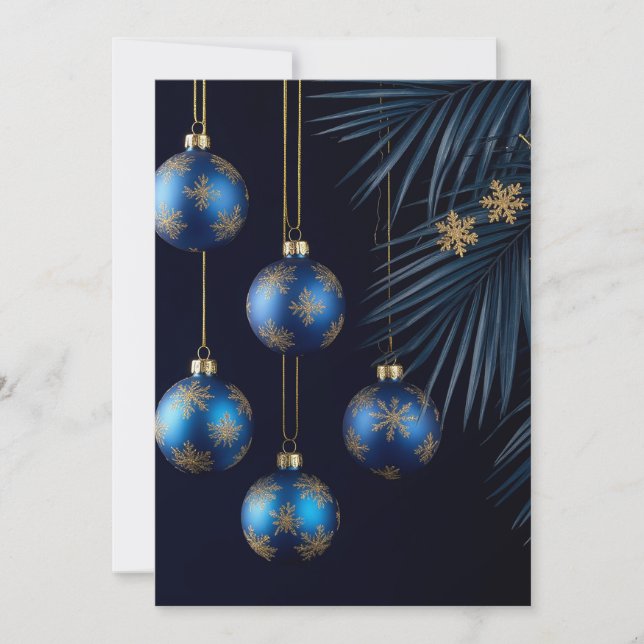Elegante Blue Christmas Ornaments Karte (Vorderseite)
