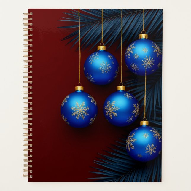 Elegante Blue Christmas Ornaments Planer (Vorderseite)