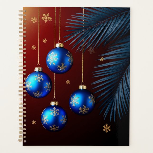 Elegante Blue Christmas Ornaments Planer (Vorderseite)