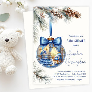 Elegante Blue Christmas Tree Ornament Baby Shower Einladung