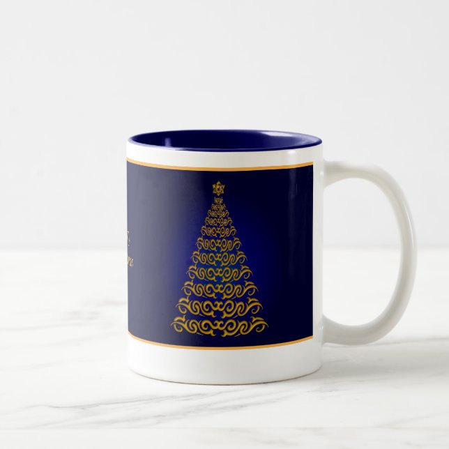 Elegante Blue Christmas Tree Tasse (Rechts)