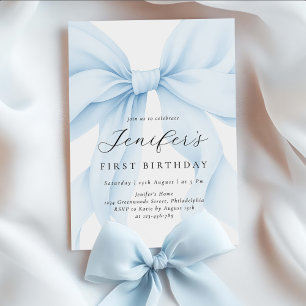 Elegante Blue Coquette Bow Girl Geburtstagsparty Einladung