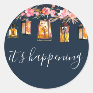 Elegante Blue Coral Rose Gold Floral Wedding Runder Aufkleber