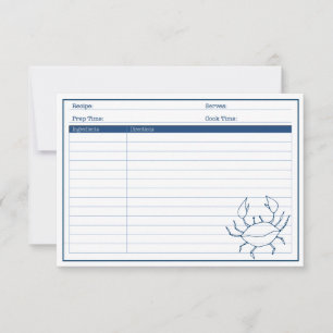 Elegante Blue Crab Rezeptkarte für Meeresfrüchte