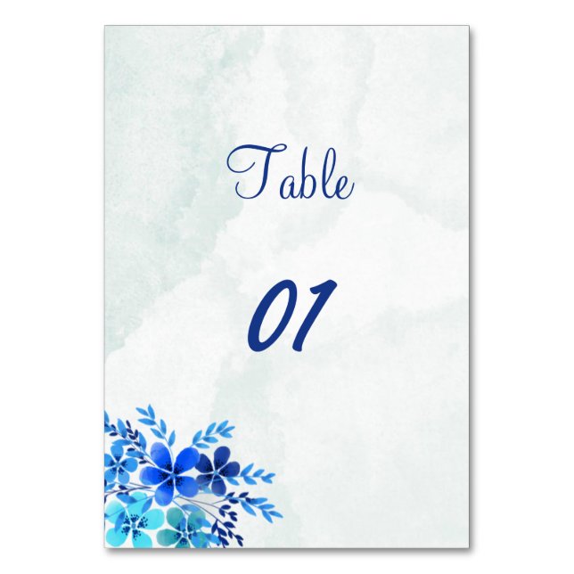 Elegante Blue Customized Wedding Tischnummer (Vorderseite)