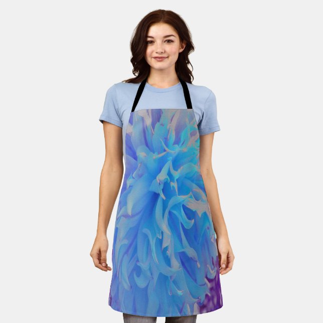 Elegante Blue Decorative Dahlia Blume Schürze (Getragen)