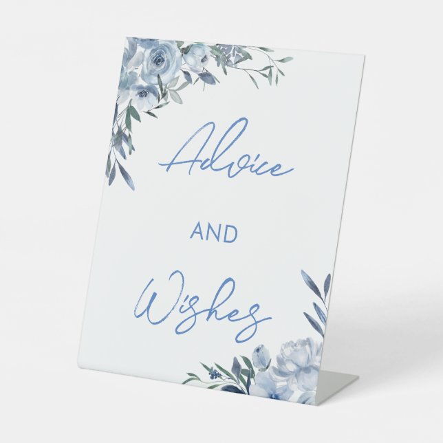Elegante Blue Floral Cards und Wunschzettel Sockelschild (Vorderseite)