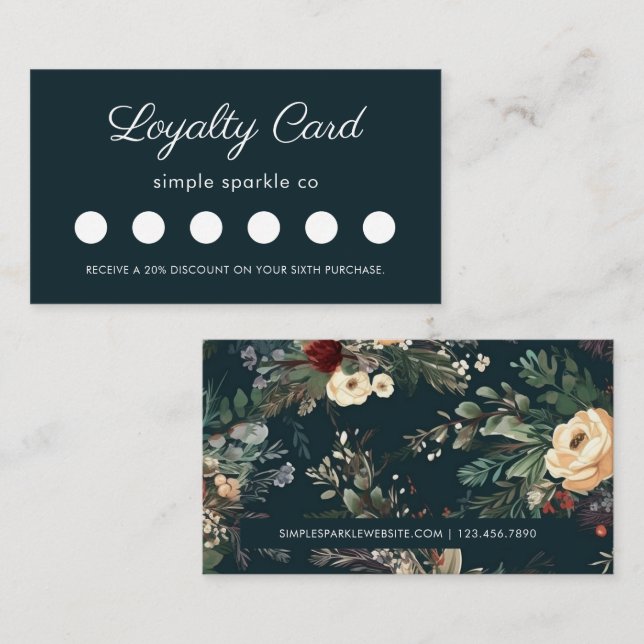 Elegante Blue Floral Customer Loyalty Card Treuekarte (Vorne/Hinten)