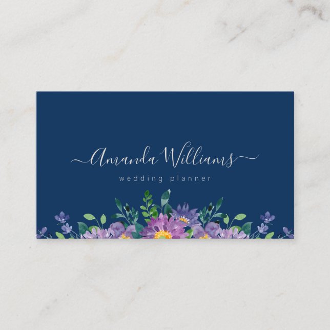 Elegante Blue Floral Design Business Card Visitenkarte (Vorderseite)